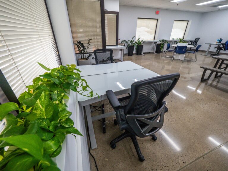 Shared cowork desks and lounge
